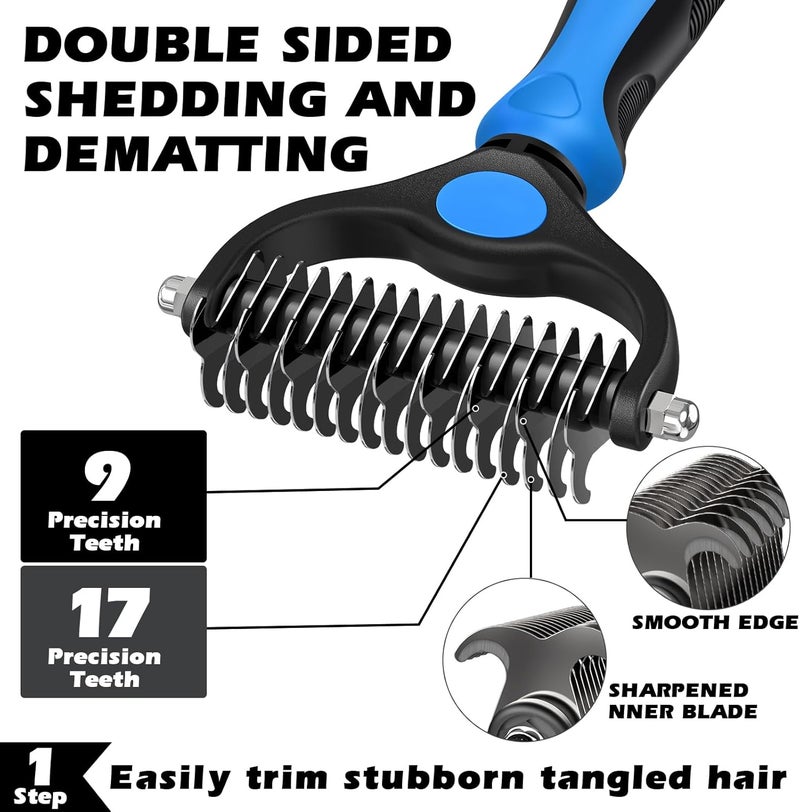 Augwind 3PCS Self Cleaning Slicker Brush & Pet Grooming Rake & Flea Comb for Dogs,Cats and Horses | Double-Sided Dematting Comb & Skin Friendly Deshedding Grooming Tool | Premium Pet Supplies (Blue Black) - Image 2